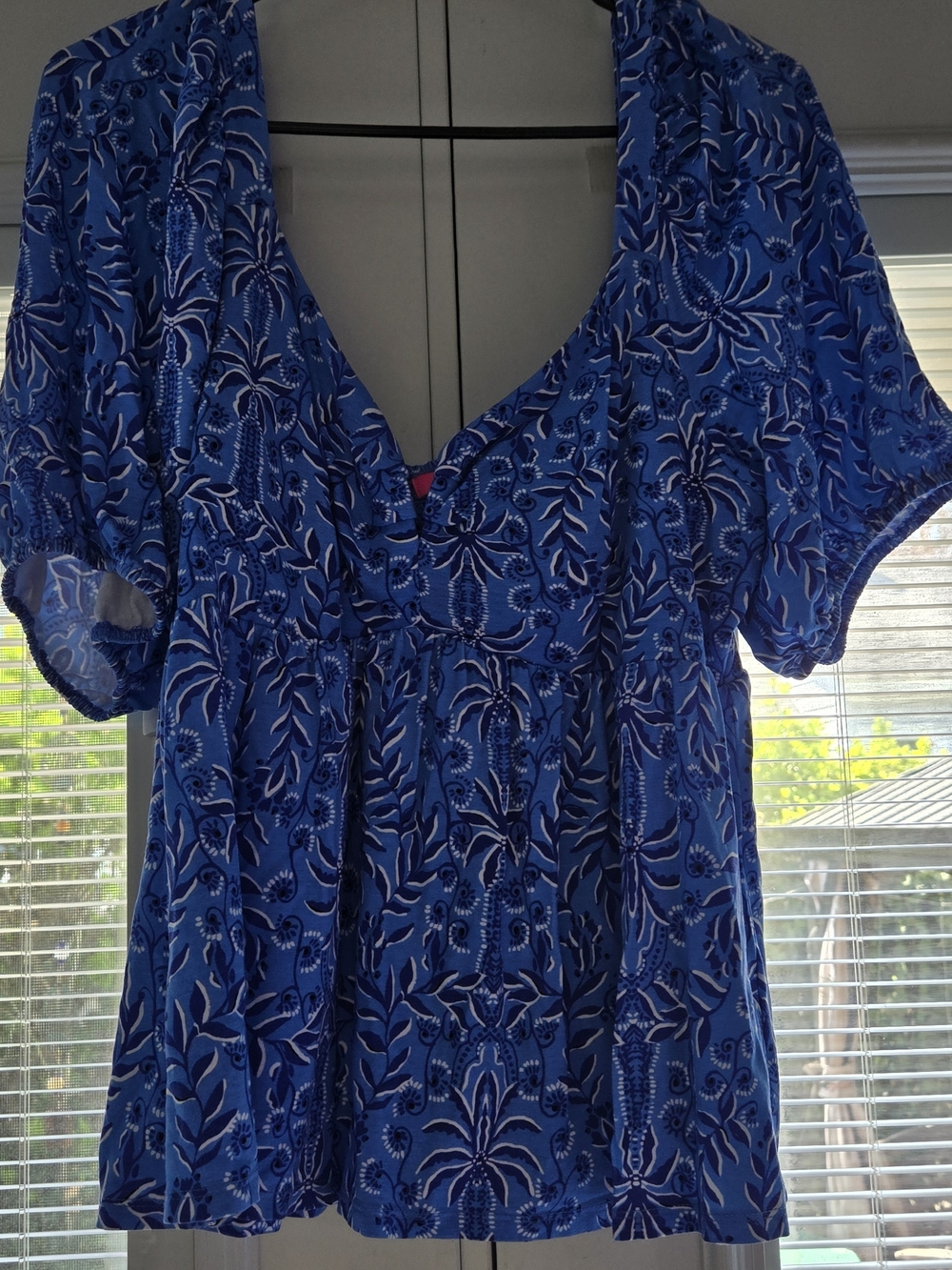 Lilly Pulitzer Blue Floral Scoop-Neck Short Sleeve Tunic Xl